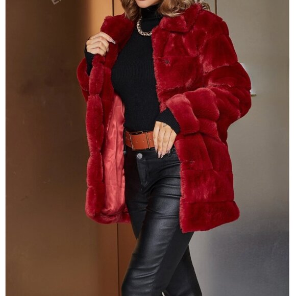 Red Faux Fur Coat 40% OFF - Picture 4 of 10